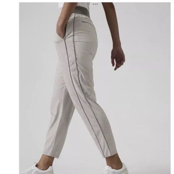 Athleta Pants - Athleta Brooklyn textured stripe pants 8 T tall white gray